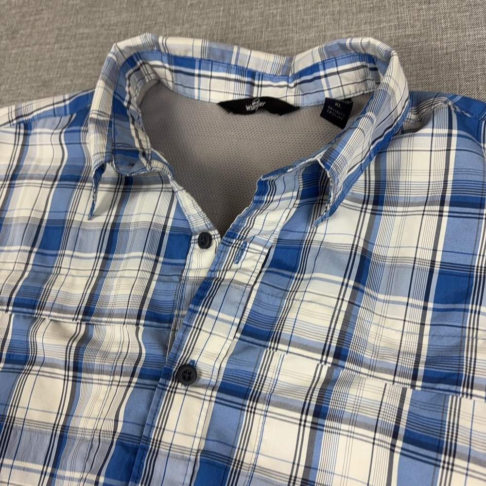 Wrangler Shirt Mens XL Blue Plaid Short Sleeve Button Up‎ Lightweight Lined